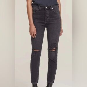 AGOLDE Nico High Rise Slim Fit Jeans Cassette Faded Black Distressed, Size 26